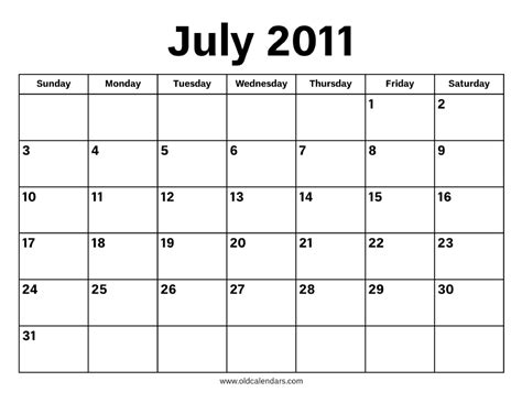 July 2011 Printable Calendars